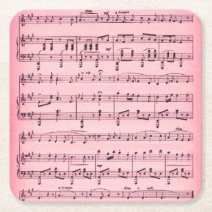 Porta-copo De Papel Quadrado Música em folha cor-de-rosa