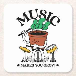 Porta-copo De Papel Quadrado Música Faz Você Crescer Baterista de Planta