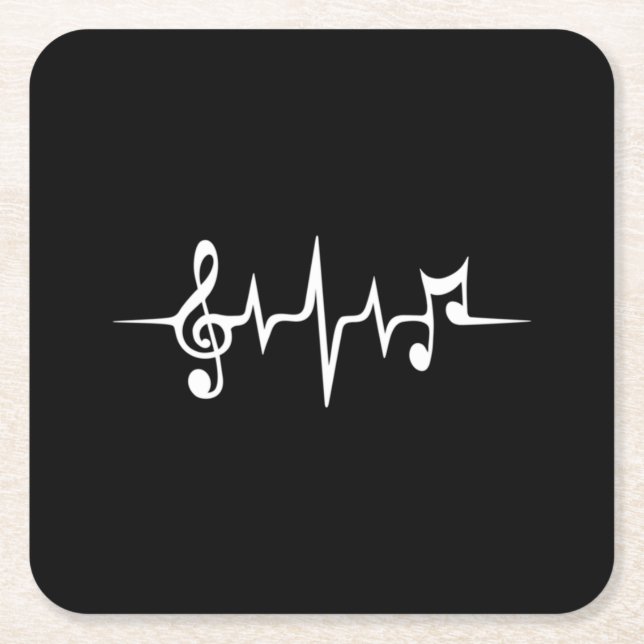 Porta-copo De Papel Quadrado Música Pulse Notes Clef Frequency Wave Sound (Frente)