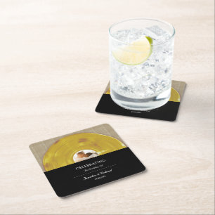 Porta-copo De Papel Quadrado Música Retro Gold Álbum de Vinil Casamento