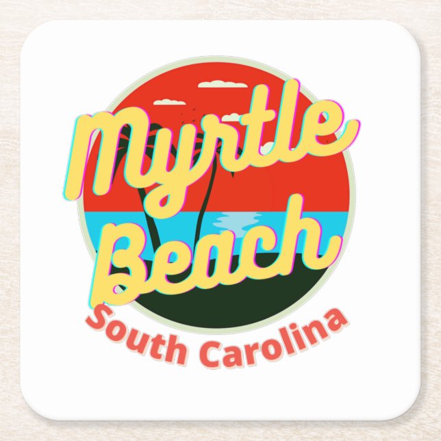 Porta-copo De Papel Quadrado Myrtle Beach South Carolina Retro Sunset (Frente)