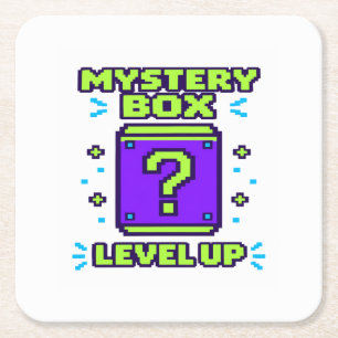 Porta-copo De Papel Quadrado Mystery Box Level Up Retro 8 Bit Pixel Gamer T Shi