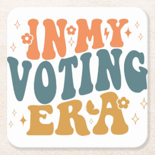 Porta-copo De Papel Quadrado Na Minha Época De Voto, Retro Wavy