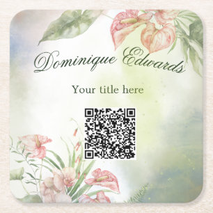 Porta-copo De Papel Quadrado Na moda de Elegante do Código QR do Flor Botânico 