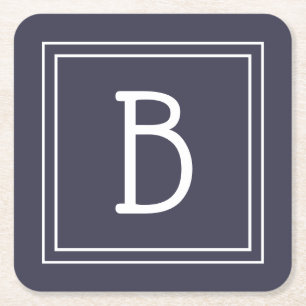 Porta-copo De Papel Quadrado Na moda Monograma de Azul e Branco da Meia-Noite I