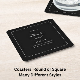 Porta-copo De Papel Quadrado Names Date Message Black White Infinity Scroll, 