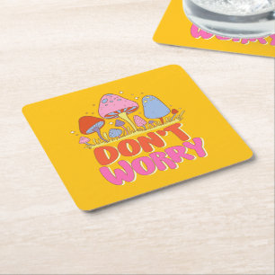 Porta-copo De Papel Quadrado Não se preocupe - Colorido Cogumelo Kawaii