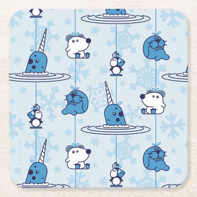 Porta-copo De Papel Quadrado Narwhal Blue Snowflake Pattern (Frente)