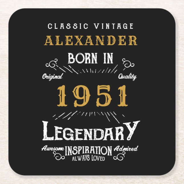 Porta-copo De Papel Quadrado Nascer de aniversário de 70 personalizado preto 19 (Frente)