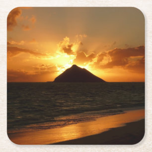 Porta-copo De Papel Quadrado Nascer do sol de Havaí na porta copos da praia