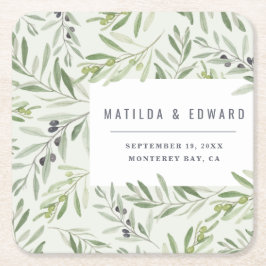 Porta-copo De Papel Quadrado Nata de casamento de folhagem mínima de oliveira m