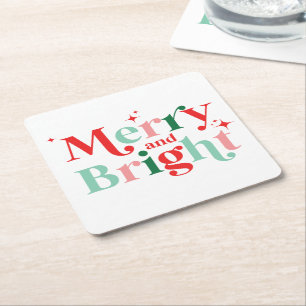 Porta-copo De Papel Quadrado natal alegre e brilhante rosa vermelho