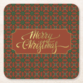 Porta-copo De Papel Quadrado Natal Alegre Vermelho e Verde Inspirado no Vintage