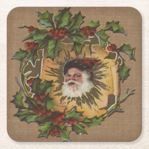 Porta-copo De Papel Quadrado Natal Antigo Papai Noel Azevinho