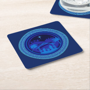 Porta-copo De Papel Quadrado Natal Azul de Combinação