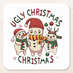 Porta-copo De Papel Quadrado Natal branco ;NATAL FEIO