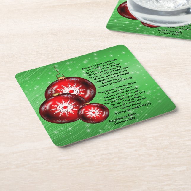 Porta-copo De Papel Quadrado Natal Carol Lyrics God Rest - Cavalheiros (Inclinado)