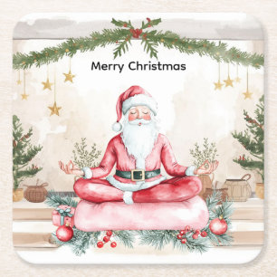 Porta-copo De Papel Quadrado Natal com Papai Noel na aula de ioga Larg