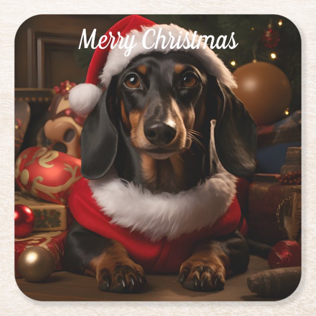 Porta-copo De Papel Quadrado Natal Dachshund (Frente)