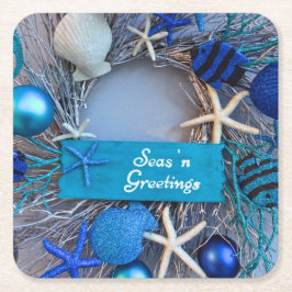 Porta-copo De Papel Quadrado Natal de Férias de Seashell nas Costas Tropicais