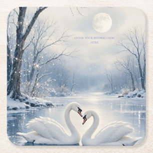 Porta-copo De Papel Quadrado Natal de Inverno Elegante com Cena do Lago dos Cis
