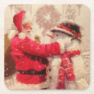 Porta-copo De Papel Quadrado Natal do boneco de neve de Papai Noel do vintage