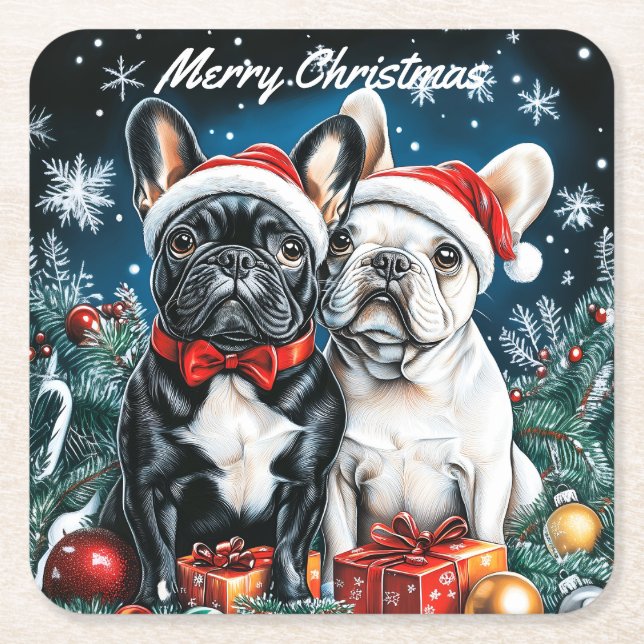 Porta-copo De Papel Quadrado Natal dos Bulls Franceses (Frente)