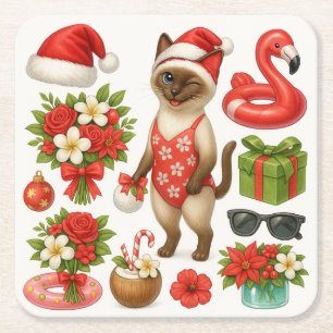 Porta-copo De Papel Quadrado Natal em julho para a Festa de Piscina dos Amantes