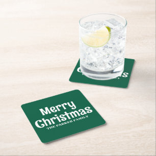 PORTA-COPO DE PAPEL QUADRADO NATAL FELIZ NOME DA FAMÍLIA PERSONALIZADO SIMPLES 