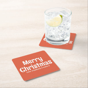 PORTA-COPO DE PAPEL QUADRADO NATAL FELIZ NOME DA FAMÍLIA PERSONALIZADO SIMPLES 