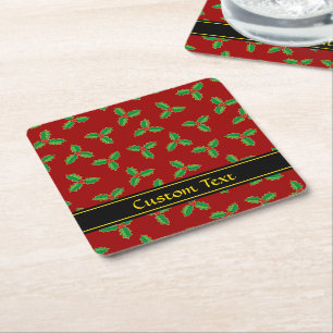 Porta-copo De Papel Quadrado Natal Holly Pattern