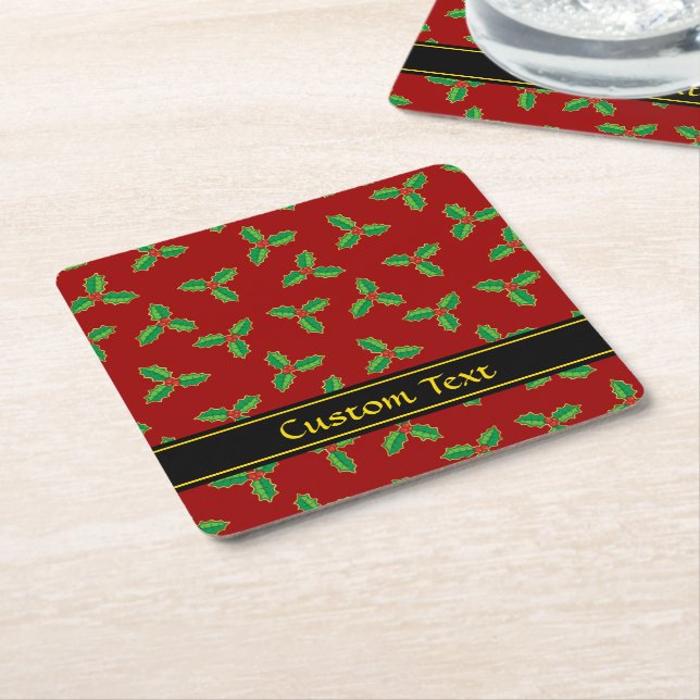 Porta-copo De Papel Quadrado Natal Holly Pattern (Inclinado)