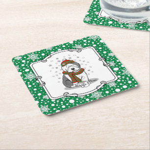 Porta-copo De Papel Quadrado Natal Inverno Antiga Cinza Inglesa de Ovino 1 Cuec