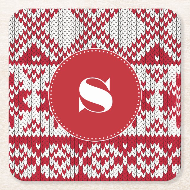 Porta-copo De Papel Quadrado Natal Knit (Frente)