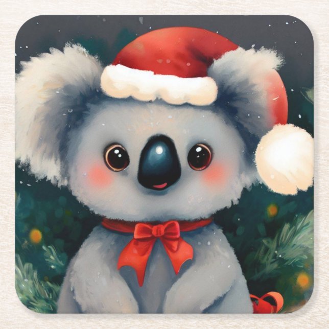 Porta-copo De Papel Quadrado Natal Koala 1 (Frente)
