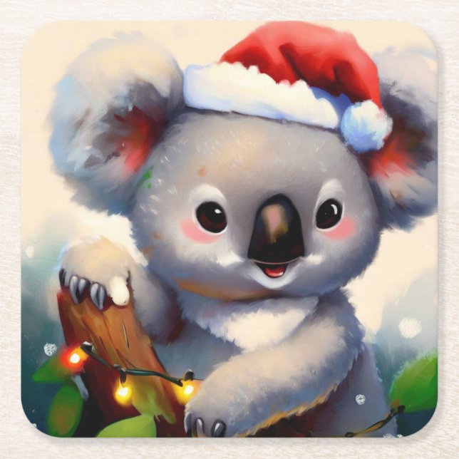 Porta-copo De Papel Quadrado Natal Koala 2 (Frente)