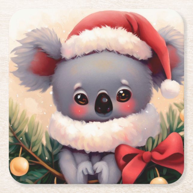 Porta-copo De Papel Quadrado Natal Koala 4 (Frente)