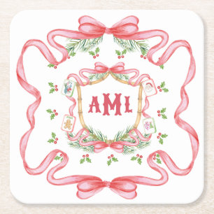 Porta-copo De Papel Quadrado Natal Mahjong Monograma