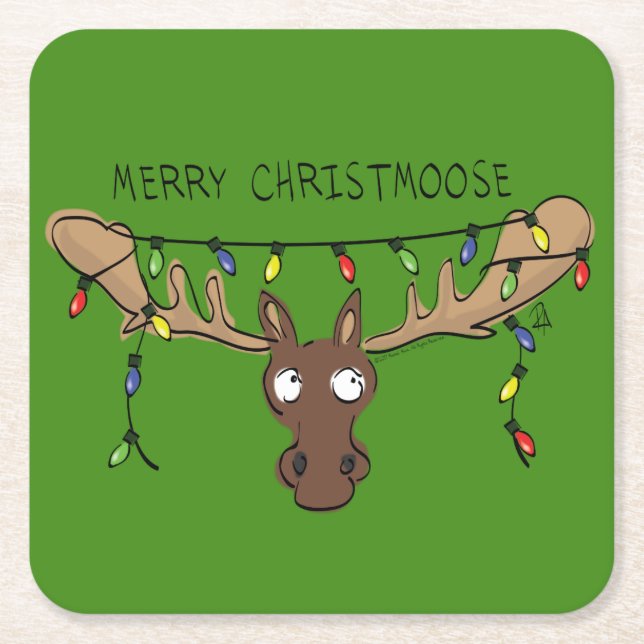 Porta-copo De Papel Quadrado Natal Moose Bonito e Engraçado Christmoose (Frente)