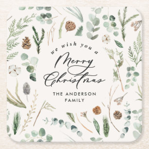 Porta-copo De Papel Quadrado Natal natural, botânico elegante