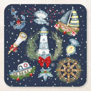 Porta-copo De Papel Quadrado Natal náutico