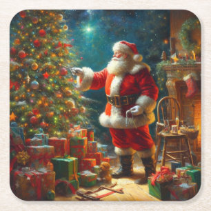 Porta-copo De Papel Quadrado Natal Papai Noel 1