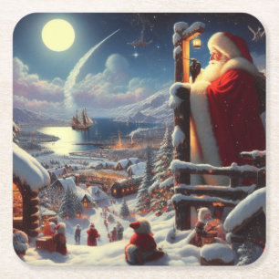 Porta-copo De Papel Quadrado Natal Papai Noel 5