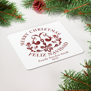 Porta-copo De Papel Quadrado Natal para as Aves Bilíngues da Borgonha Elegante