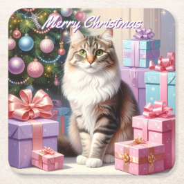 Porta-copo De Papel Quadrado Natal para gatos