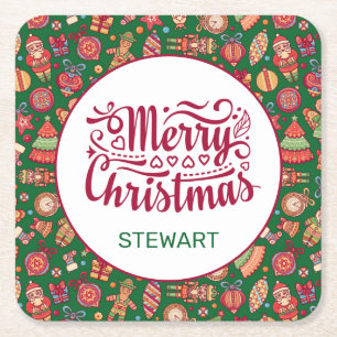Porta-copo De Papel Quadrado Natal Personalizado Retro Alegre