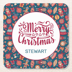 Porta-copo De Papel Quadrado Natal Personalizado Retro Alegre