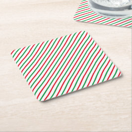 Porta-copo De Papel Quadrado Natal Red Green White Stripes feriados