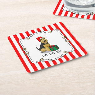 Porta-copo De Papel Quadrado Natal Santa Claus Hat Welsh Terrier Dog Cute