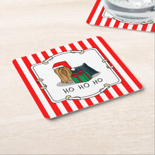 Porta-copo De Papel Quadrado Natal Santa Hat Yorkshire Terrier Yorkie Cute